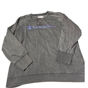 Champion Womens 3X Gray Acid Wash Script Logo Raglan Pullover Sweatshirt